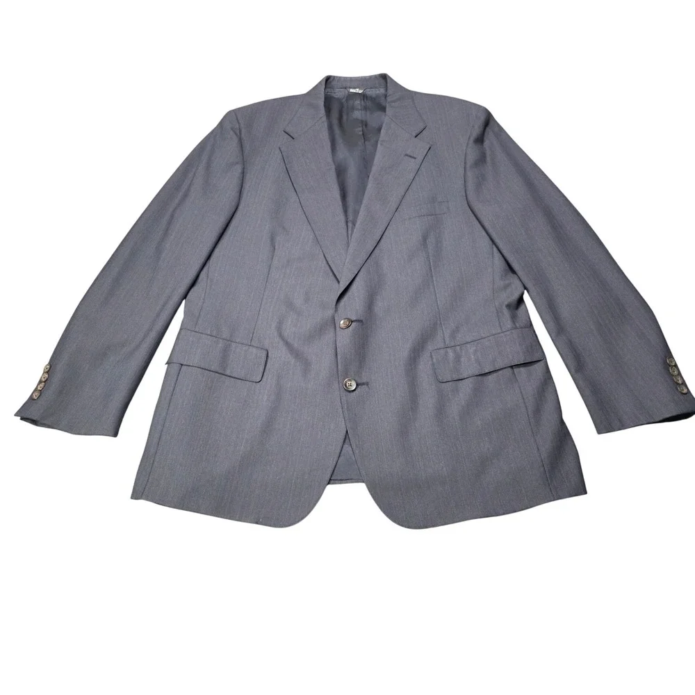 Chaps Ralph Lauren Blazer Mens 42L Gray Wool 2-Button Suit Jacket Sport Coat Vtg
